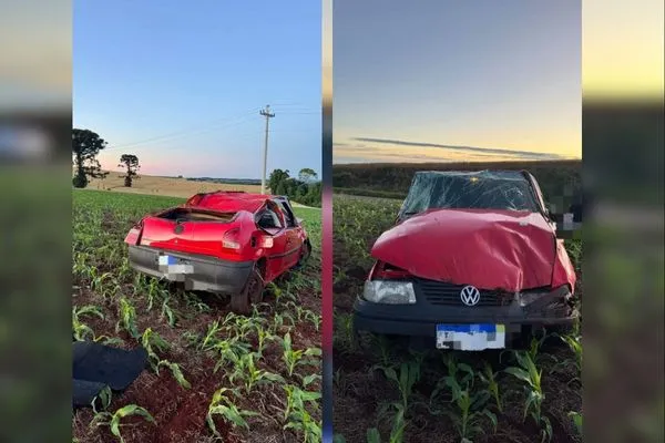 Carro capota após saída de pista na ERS-330, em Derrubadas