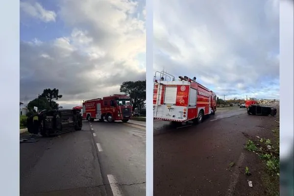 Acidente deixa motorista ferido após veículo capotar na BR-116